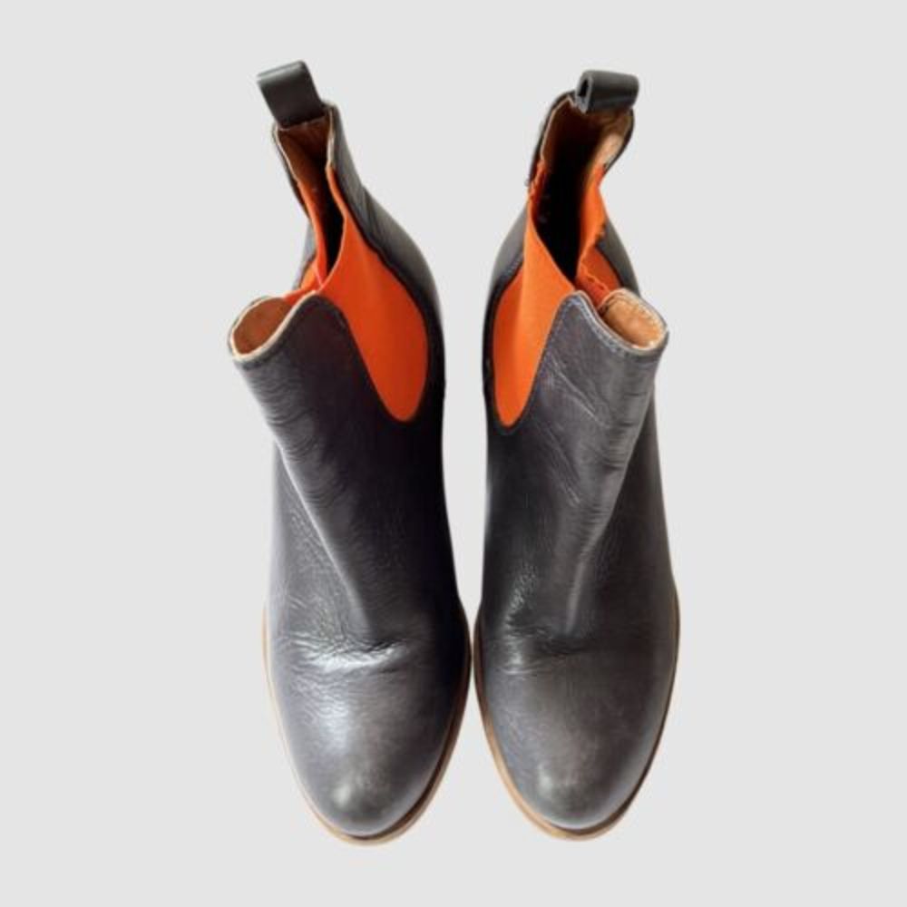 Elk Black/ Orange Block Heel Boots EU38/US8 ($369) - Picture 3 of 7